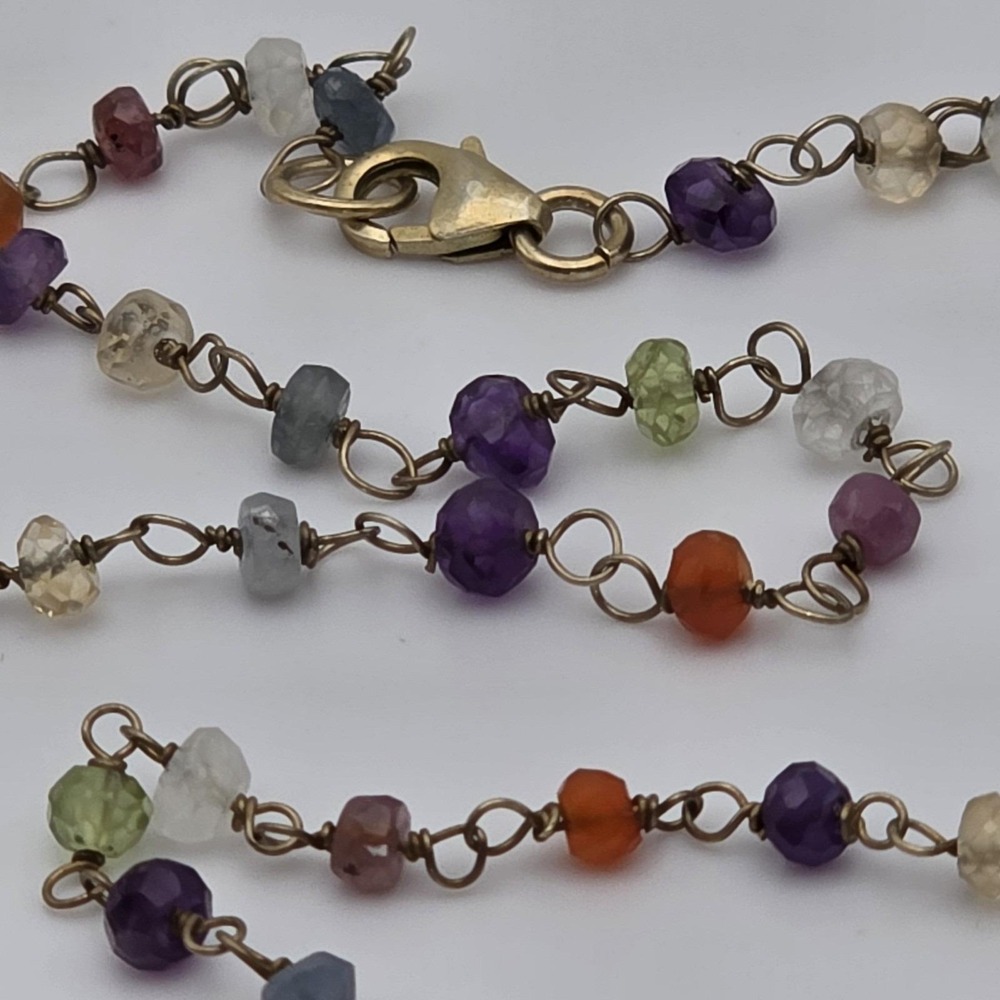Semi-precious Necklace‎ Peridot Amethyst Auqamarine Topaz Quartz Sterling Silver